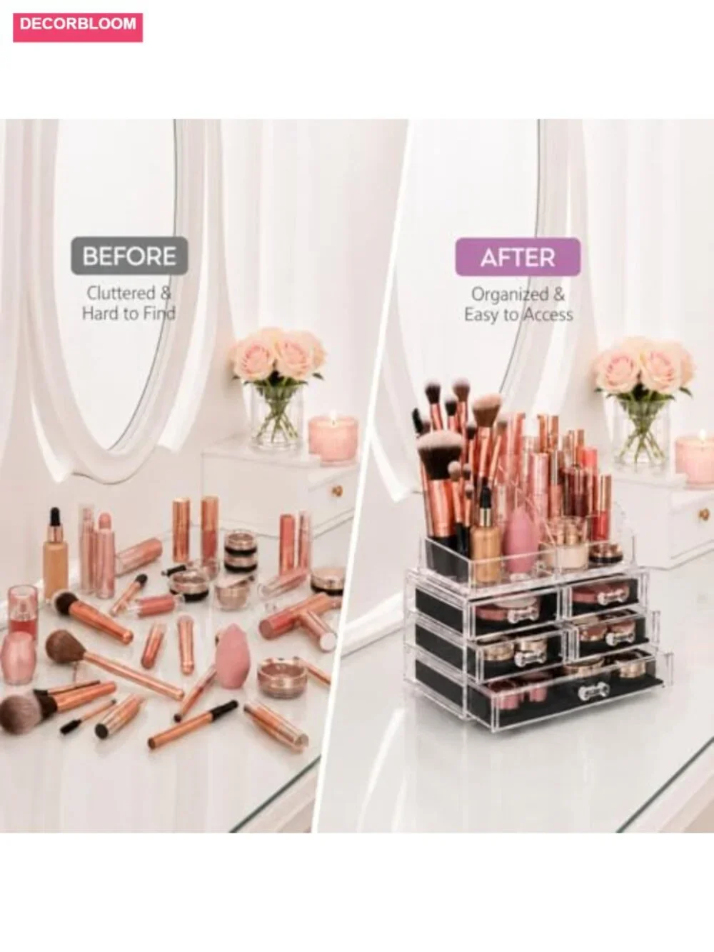 Brookstone Acrylic Makeup Organizer Countertop Cosmetic Display Case with